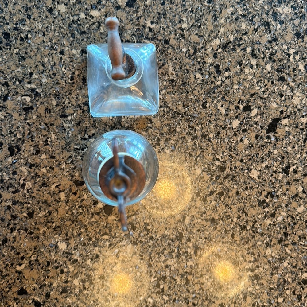 Glass bottles set of 2 for decor. Tall one is 9” tall and short one is 6” tall - Picture 2 of 7